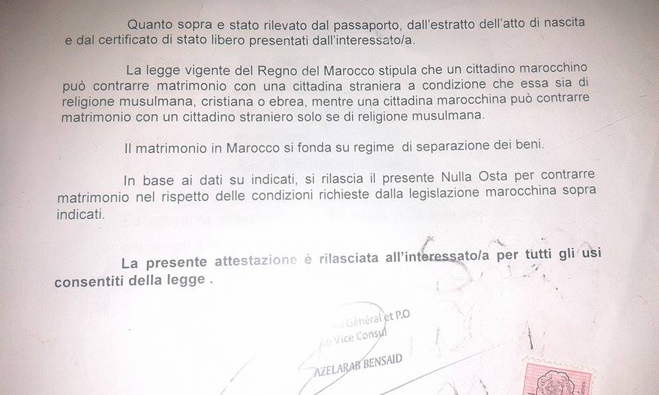 Richiesta Nulla Osta Scuola Motivazioni Esempio Il Matrimonio misto Italia Marocco - Procedura completa aggiornata